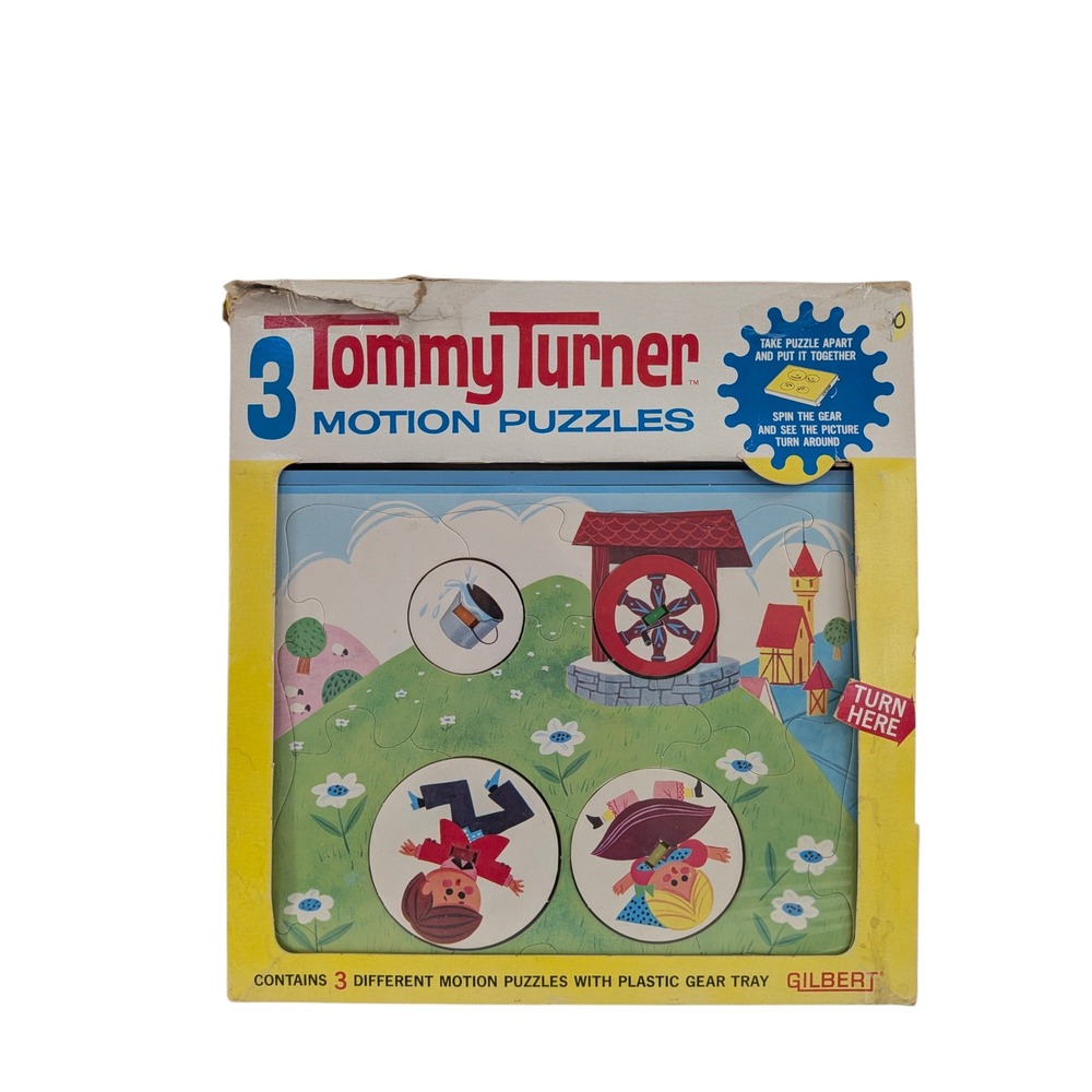 Vintage 1965 Tommy Turner 3 Motion Puzzles Gilbert Nursery Rhymes Set No 1